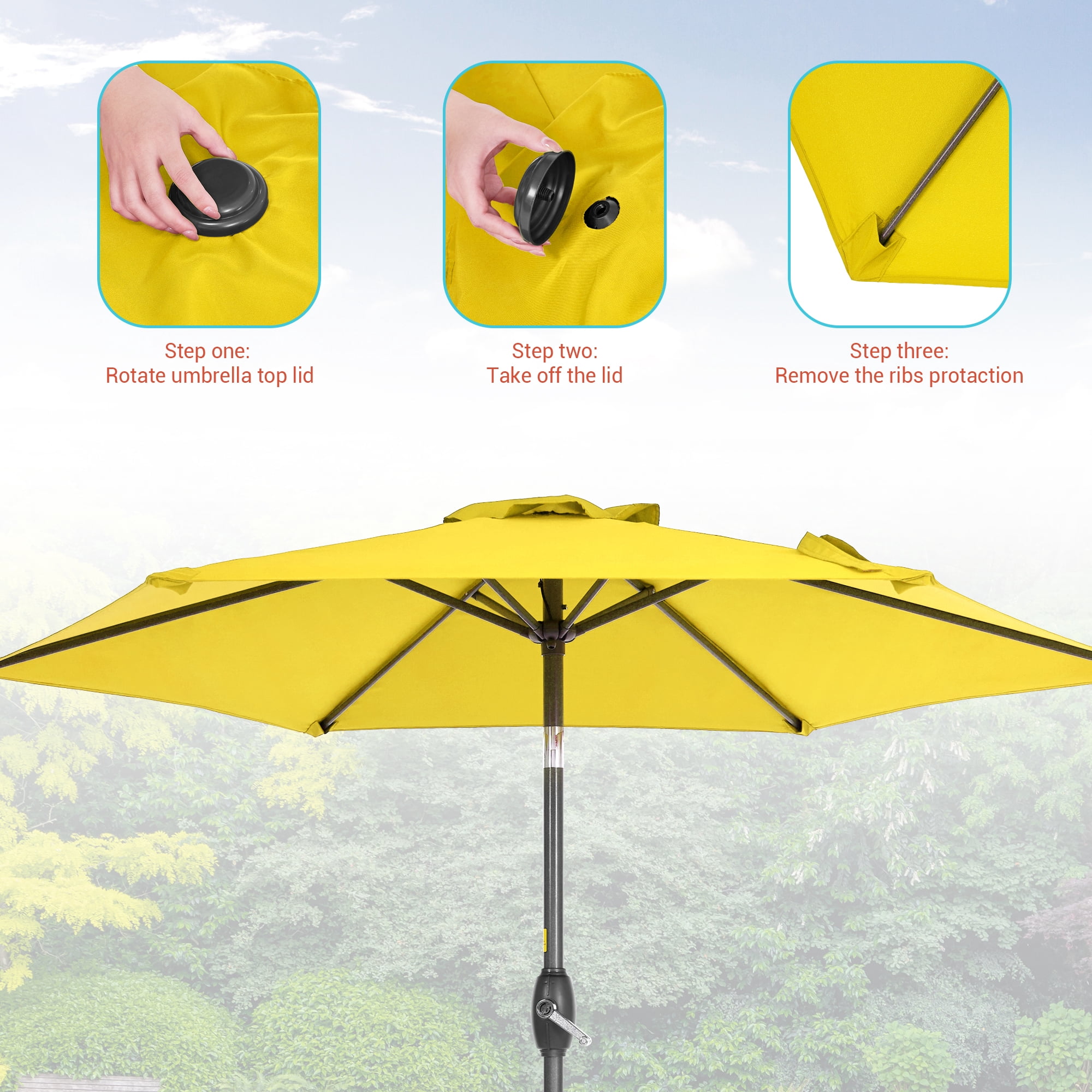 Sonerlic 7.5ft Round Outdoor Patio Shade Umbrella with Steel Frame for Yard,Garden,Poolside and Deck,Yellow