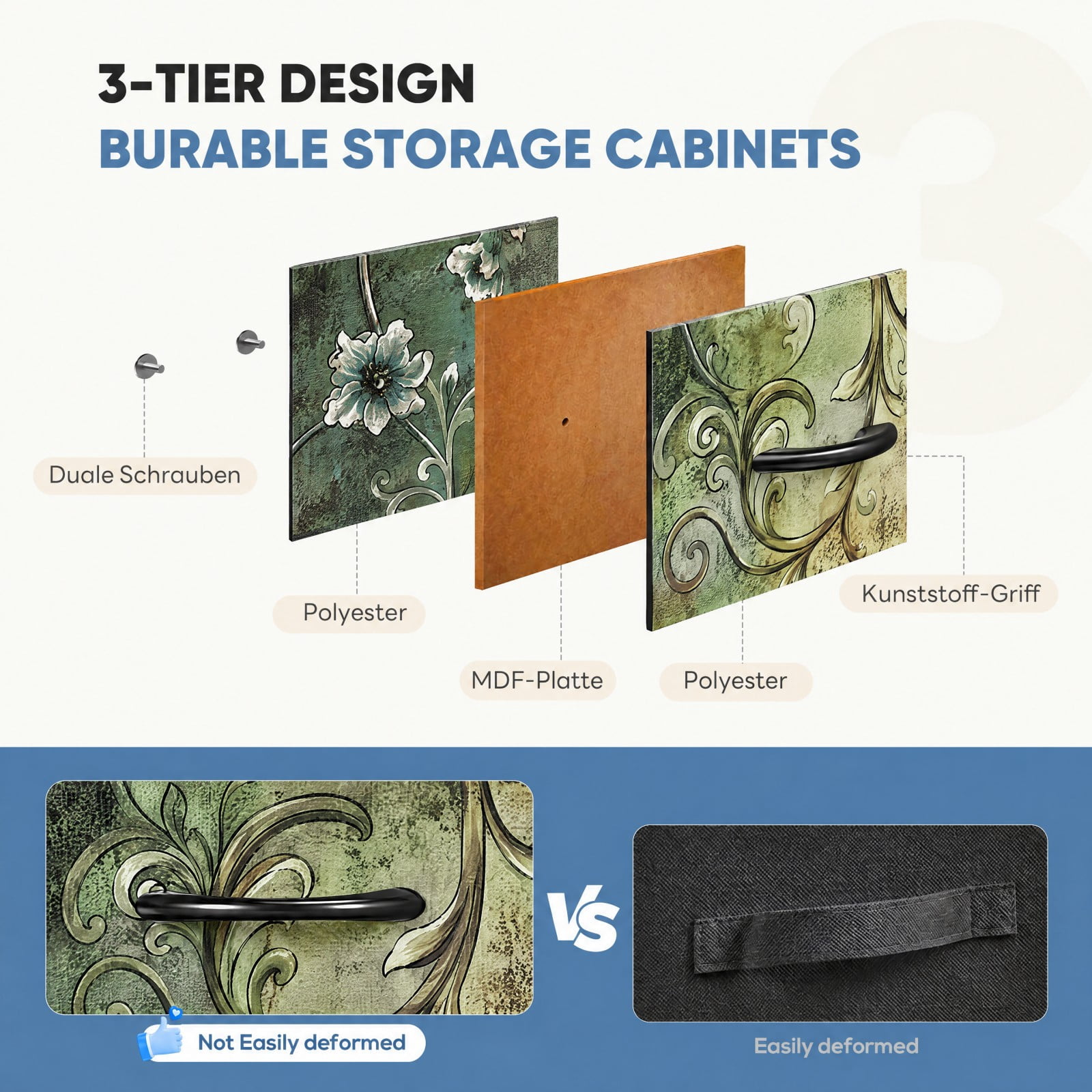 Telyra 9-Drawer Fabric Dresser Tall Storage Tower with Wood Top and Steel Frame Bedroom Closet Organizer, Floral Painted