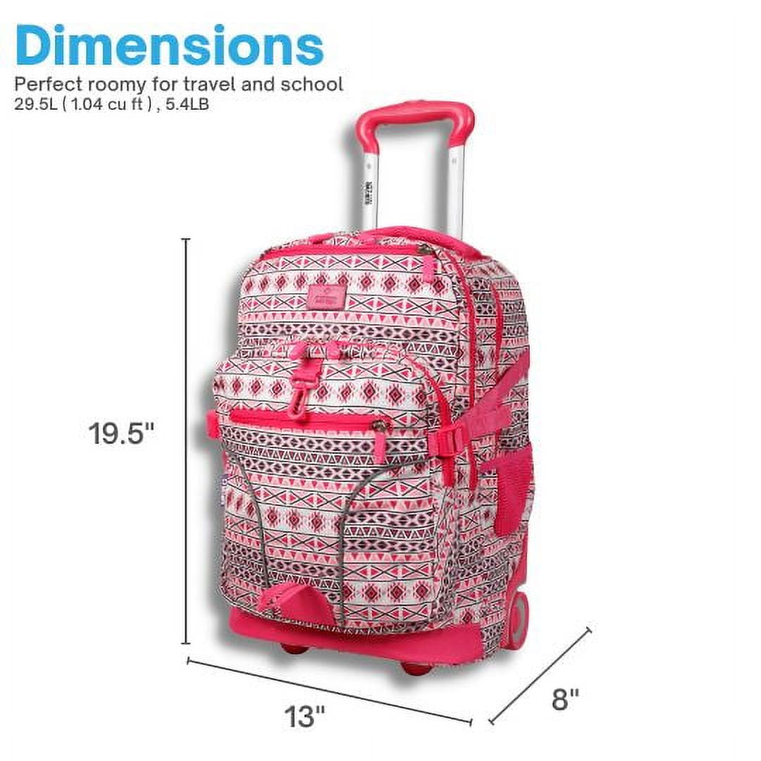 J World Womens Lunar 19.5" Multi-Purpose Lapotop Rolling Backpack for School and Travel, Skandi Pink