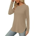 thumbnail image 5 of kpmatpey Womens Tops Crew Neck Long Sleeve Side Split Solid Color Loose Casual Basic Fall Tunic Top, 5 of 6