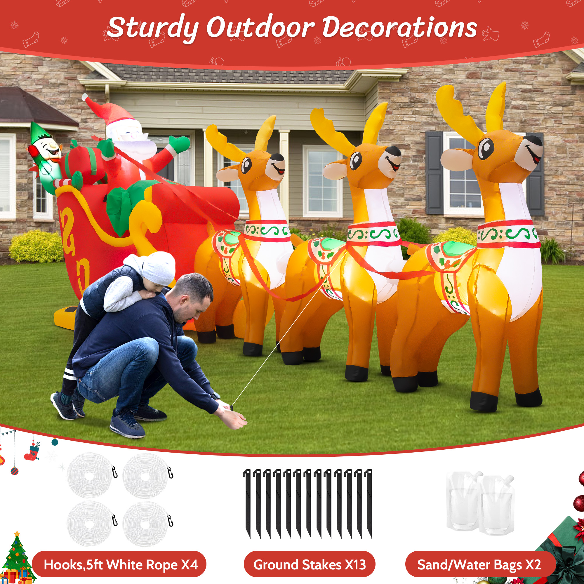 Yexmas 10ft Inflatable Santa On Sleigh With Reindeer photo 2