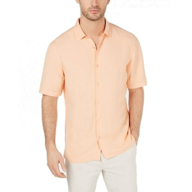Mens Shirt Peach Large Linen Regular Fit Button Down L - Walmart.com ...