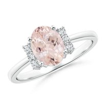 ANGARA Natural Tapered Shank Solitaire Oval 1.1 ct Morganite Ring with Diamonds in 14K White Gold for Women | Birthday, Anniversary, Jewelry Gift for Women | Natural Morganite Ring