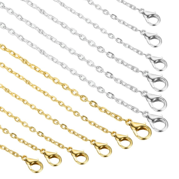 Uxcell 20 pack 21.6 inch Necklace Chains Bulk 2mm Gold and Silver Plated Cable Chains with Lobster Clasps for Jewelry Making