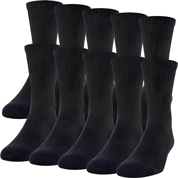TELOLY Black 12 Pairs Ankle/Quarter Crew Mens Socks Cotton Long Size 9-11 10-13 Sports crew socks and ankle socks styles