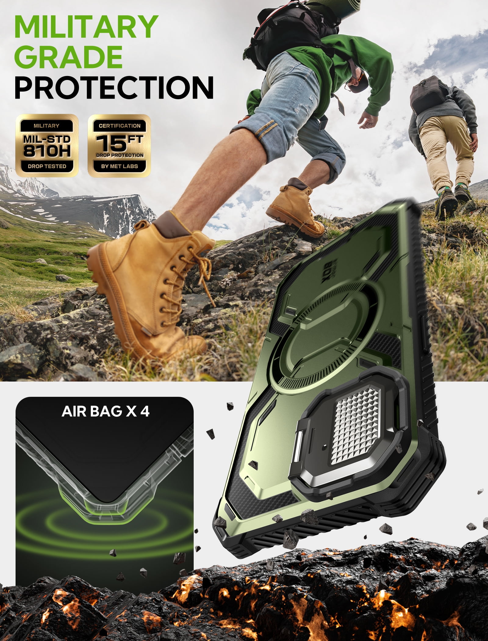 i-Blason for iPhone 17e/16e 6.1" Case with Camera Cover Stand [Built-in Screen Protector] [Wireless Charging Compatible] Full-Body Heavy Duty Military-Grade Protection Magnetic Phone Case, Guldan