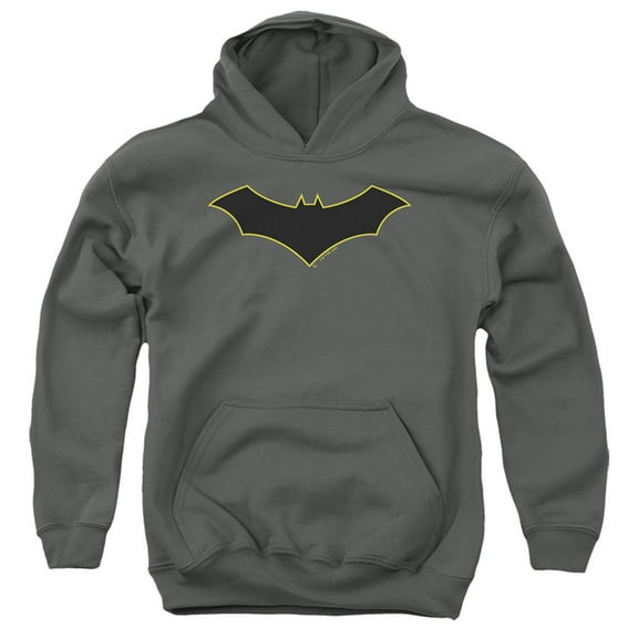 Batman Batman Logo Yellow Outline Kids Pull-Over Hoodie (Medium) for Youth Boys and Girls, Charcoal