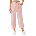thumbnail image 2 of Ahabrexf Capri Pants for Women Elastic Waist with Pockets Button Zipper Summer Printed Casual, 2 of 6