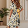 thumbnail image 2 of bbyeadc Women's Floral Dresses Fashion Beach Wrap V Neck Mid-Length Dresses Plus Size Ruffle Short Sleeve Wedding Guest Dress Summer Casual Swing Bohemian Brunch Outfits, Khaki L, 2 of 4