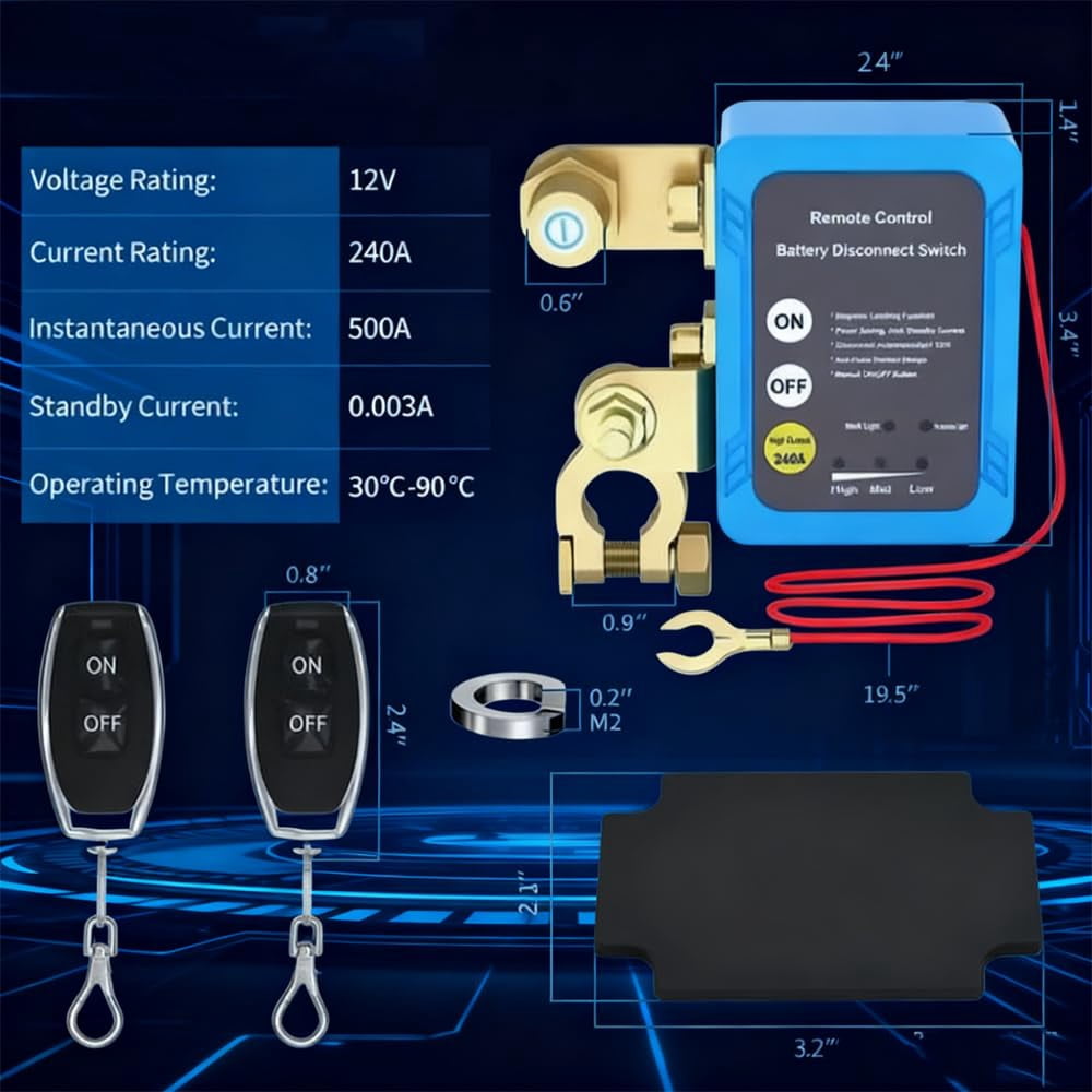 Remote Control of Car Devices for Anti-Theft Safety | 12V/24V 240A 2025 New Remote Battery Disconnect Switch, Prevent Battery Drain Kill Switch for Car, Truck and RV