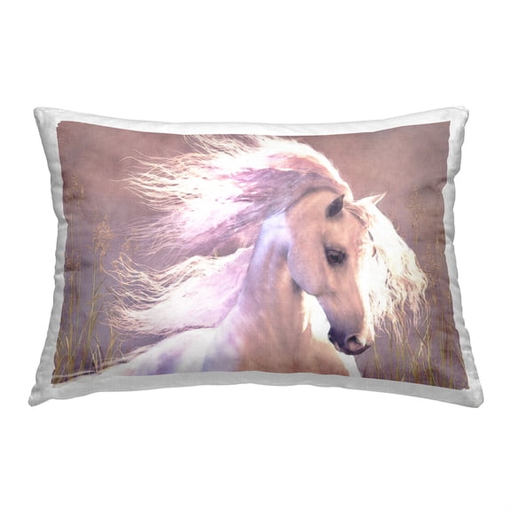 Stupell Industries White Windblown Stallion Decorative Printed Throw Pillow, 14 x 20