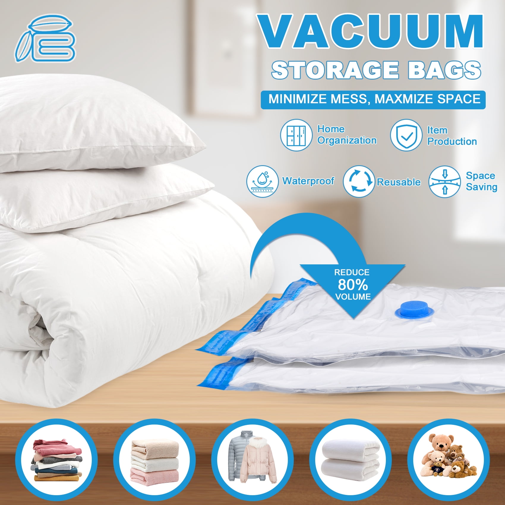 AcerichFad Vacuum Storage Bags, 20 Pack Vacuum Seal Space Saving Large Bags for Comforters and Blankets Clothes Storage, Electric Pump Included