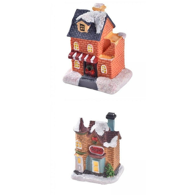 2pcs Lighted House Statues Ornaments Light Snow Village Decoration StyleI Macarena Casa de miniaturas