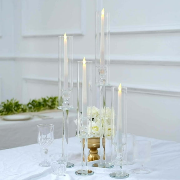 Balsa Circle 4 Crystal Clear Glass Hurricane Taper Candle Holders Cylinder Shades Party Events Decorations