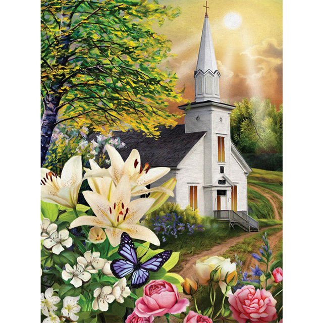 Cuadros Decorativos Kit de diamantes de imitación de taladro redondo completo de paisaje de iglesia de pintura de diamante (WT1011) DQrwqpou Nuevos Originales