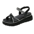 thumbnail image 2 of AXXD Black Sandals for Women Summer Sandals Beach Flat Round Head Mid-heel Rhinestone Shoes, 2 of 6