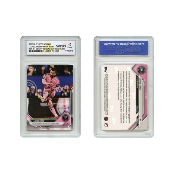 2025 Topps MLS Card #47 LIONEL MESSI 1st Miami Player to Reach 50 Goals Gem Mint 10