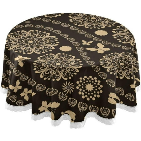 

Hyjoy 60 Gold Paisley Round Tablecloth Washable Oil Proof Table Cover for Kitchen Holiday Party Wedding Picnic Decoration
