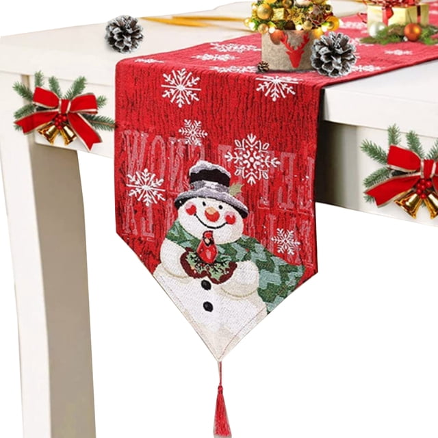 1 suministros de decoración navideña Lindo muñeco de nieve navideño Mantel de tela de poliéster y algodón Bandera de mesa Mantel navideño