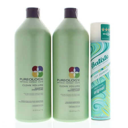 Pureology Clean Volume Shampoo & Conditioner 1 Liter/33.8oz + (Free) Batiste Dry Shampoo Original 200ml