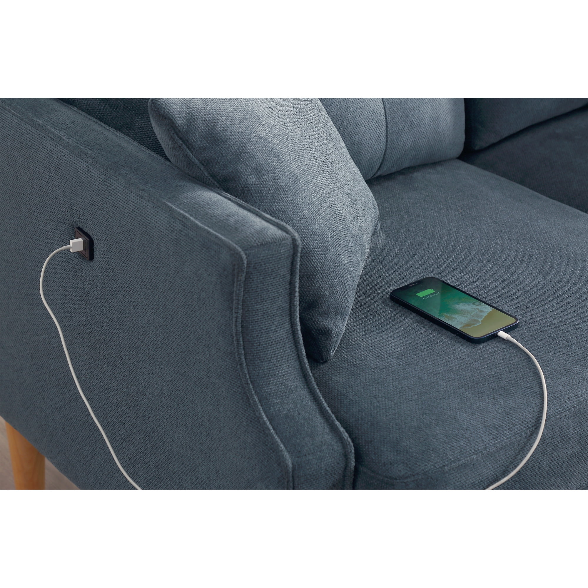 MAYEERTY 3-Seater Sofa – Waterproof Fabric, High-Density Foam, USB Charging, Dark Blue