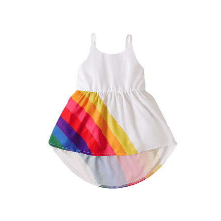 

Mikrdoo Baby Girls Dress 2 Years Toddler Girls Rainbow Print 3 Years Girls Straps For Summer One Piece Puffy Dress White