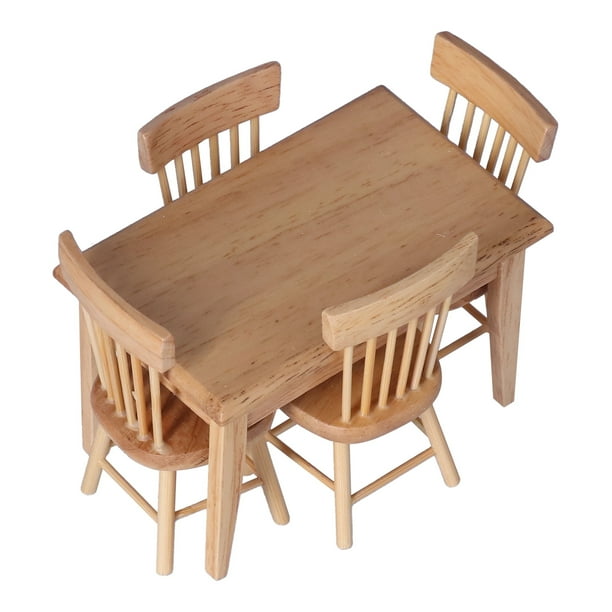 Dollhouse Table 1 Table 4 Chairs Long Service Life Miniature Dollhouse For Miniature Environments Wood Color