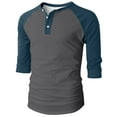 thumbnail image 4 of DDAPJ pyju Men's Raglan Henley Shirt 3/4 Sleeve Baseball T-shirts Summer Casual Athletic Tee Tops Navy L, 4 of 6