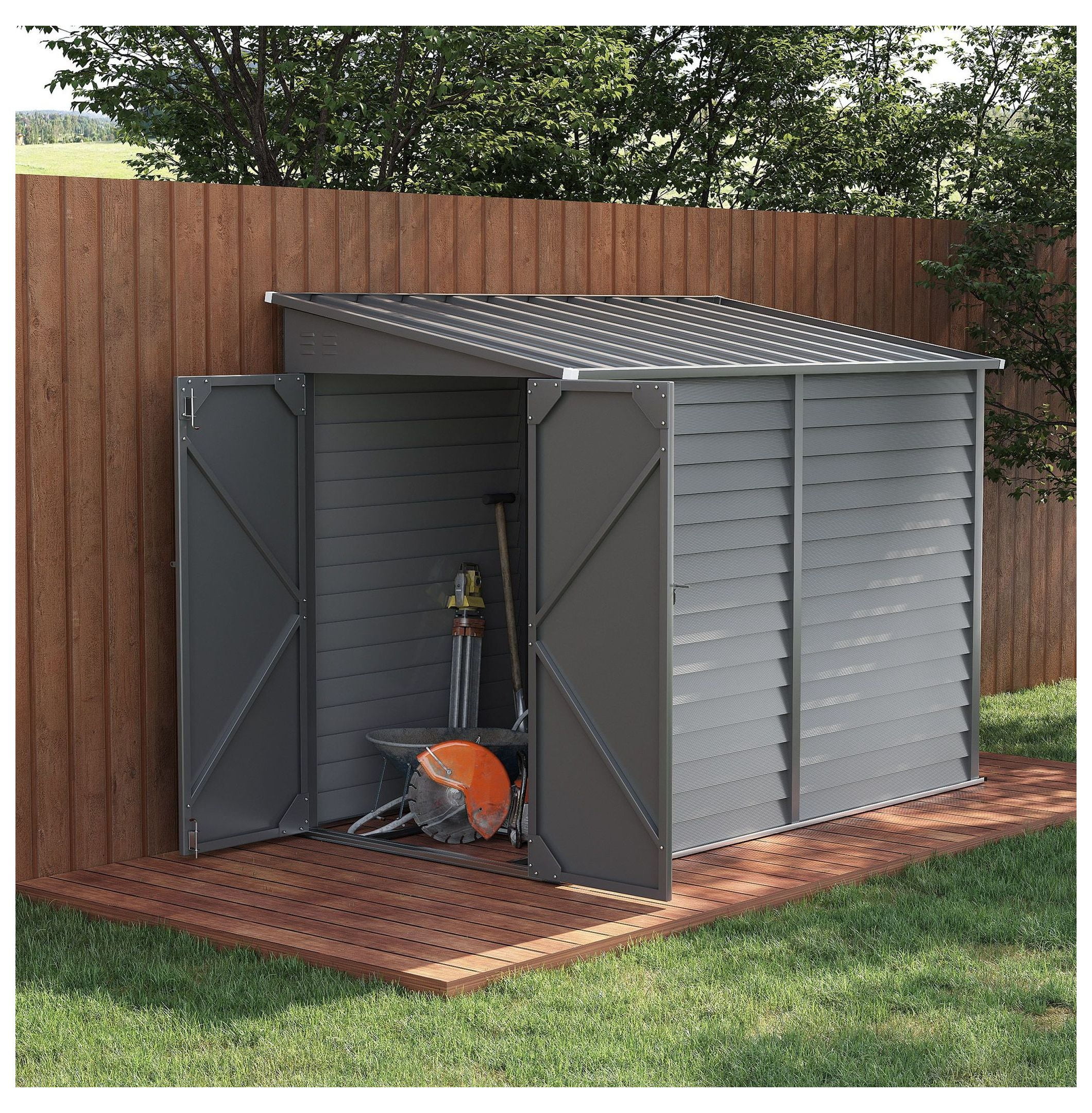 5'x9' Metal Storage Shed Outdoor, Lean To Tool House w/ Foundation, Lockable Door & Vents - Gray