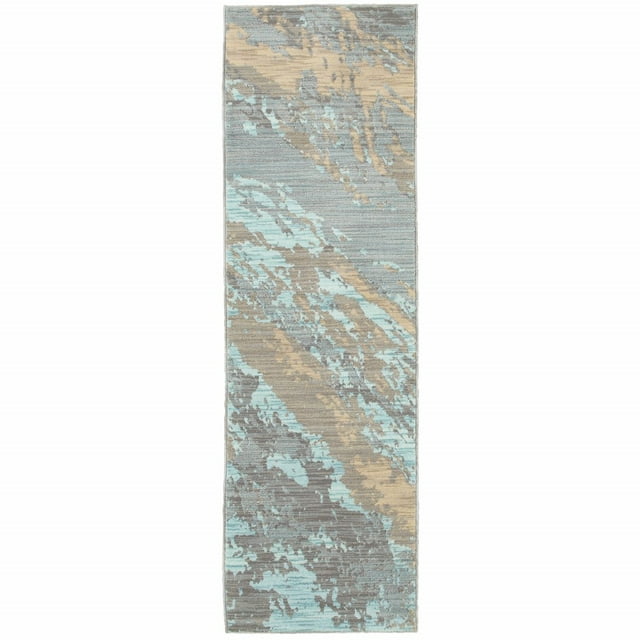homeroots home decor 388815 2’x8’ Blue and Gray Abstract Impasto Runner Rug