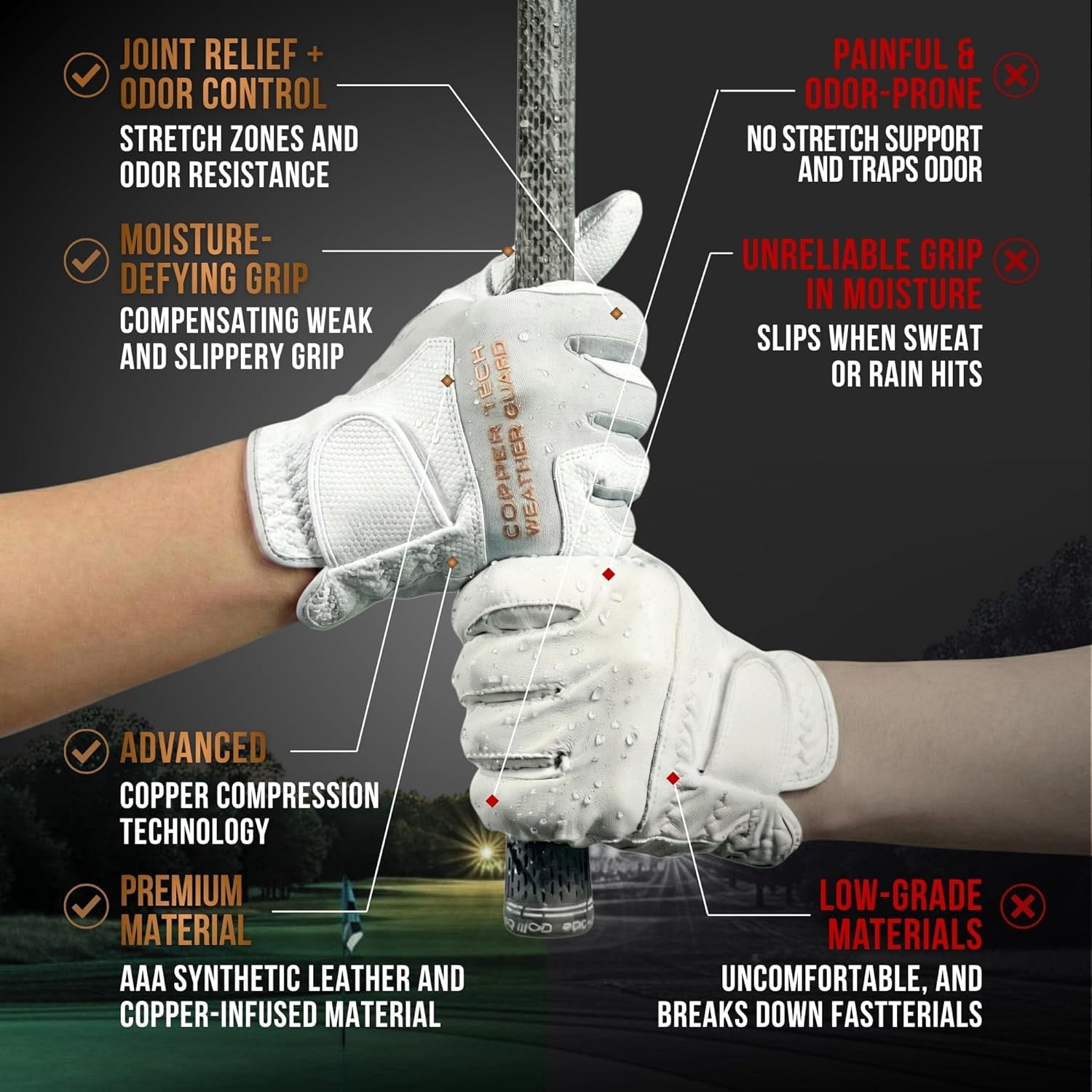 Copper Tech Plus Rain Golf Gloves Women | Water-Enhanced Golf Rain Gloves for Women | Joint Support Ergonomic Copper Compression (White/White, Medium-Large, Right)
