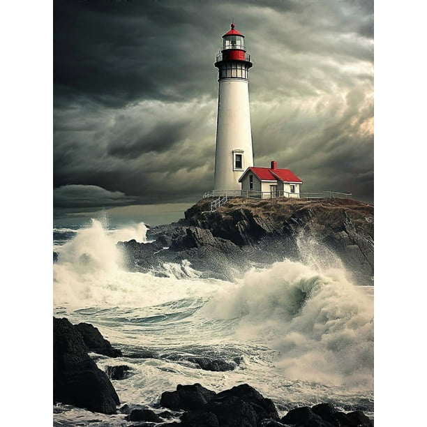 5D Gem Craft Painting Dotz Kits for Adults Full Drill,DIY Paint with Diamond Embroidery Art Craft Mosaic Making for Home Wall Decor,Lighthouse(12x16 I