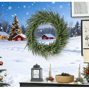 24-Inch Artificial Norfolk Pine Christmas Wreath with Pine Cones