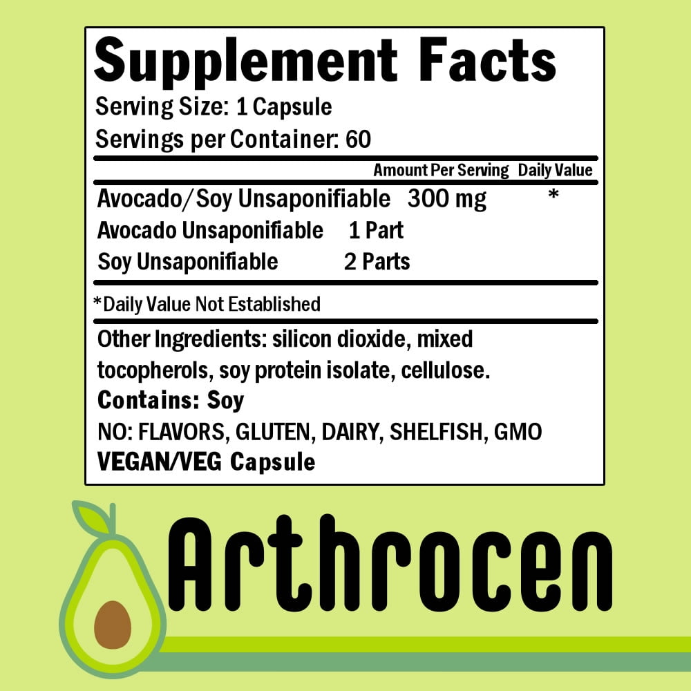 Arthrocen EVO Vegan Joint Health Supplement, 300Mg Avocado Soy Unsaponifiable, 60 Day Supply, One Capsule Per Day (6 Months)