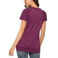thumbnail image 5 of TEMOFON Women Summer Tops Casual Short Sleeve Shirts for Ladies Tshirts Loose Fit Tee Side Button Blouse with Pockets Solid Color Purplishred Plus Size XXL, 5 of 6