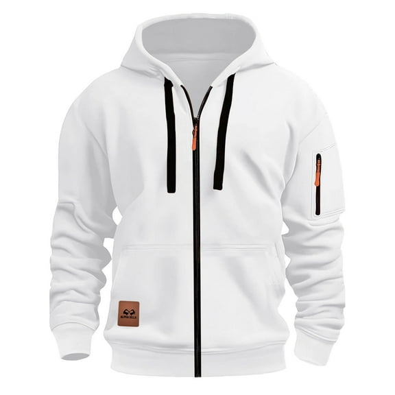 KeShDi Jacket Men Hoodies Zip Up Men's Hoodie with Zipper Fashionable and Personalized Casual Arm Pocket Top Men's Hoodie White 3X
