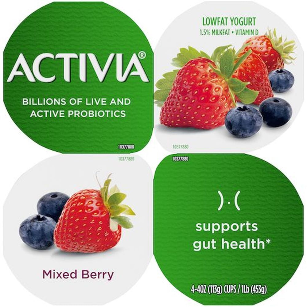 Activia Low Fat Mixed Berry Yogurt, 4 Ounce -- 24 per Case.