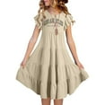 thumbnail image 2 of Wdgfv Girls Summer Flowy A-Line Dress Double Layer Flutter Sleeve Gradient Midi Casual Boho Tween Dresses for Kids 6-15 Years Beige 10-11 Years, 2 of 7