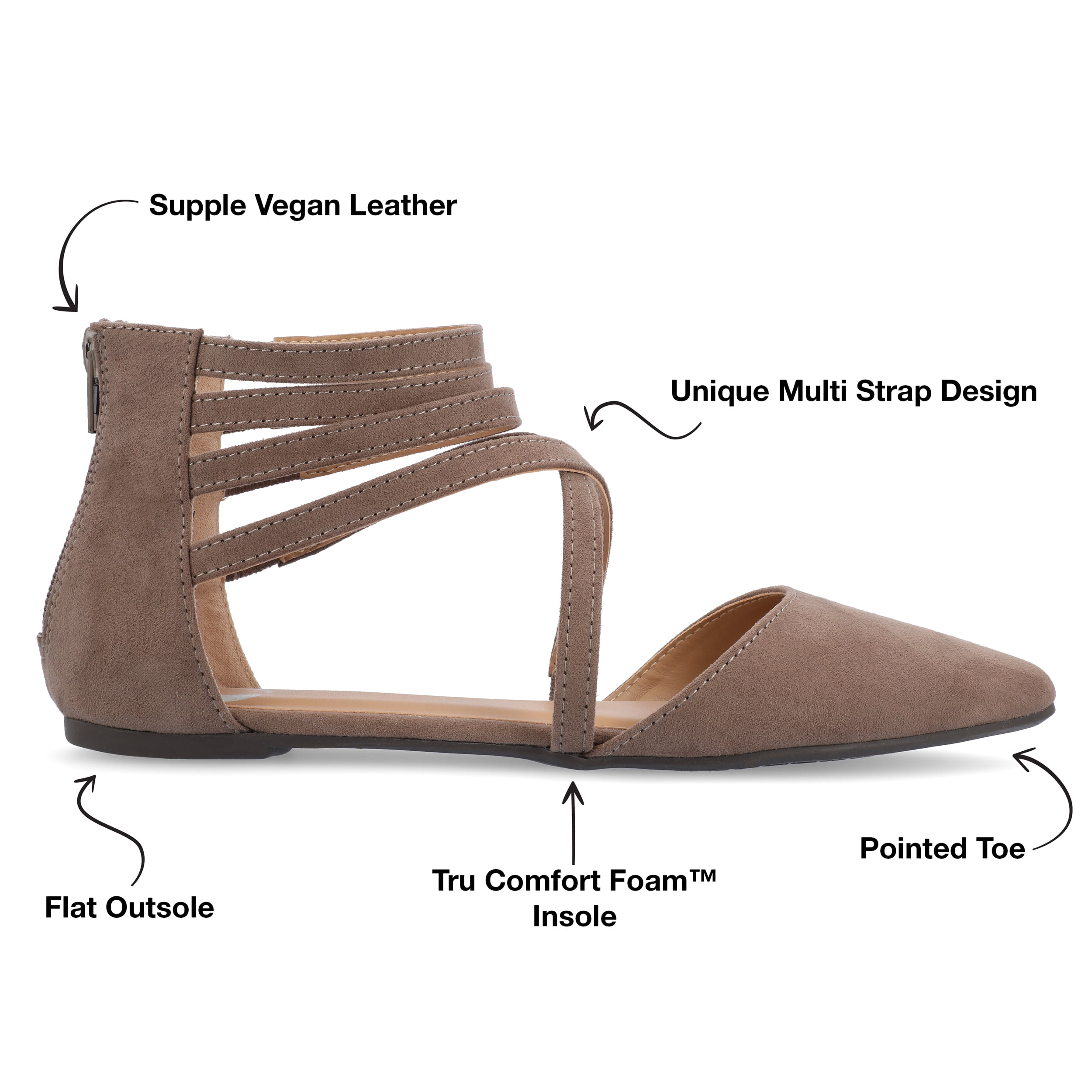 Journee Womens Marlee Back Heel Zip Pointed Toe Cage Flats