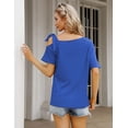 thumbnail image 4 of MURMUREY Women's One Off Shoulder Tops Short Sleeve Casual Blouses Summer Solid Color Tie Knot Shirt Top, 4 of 6