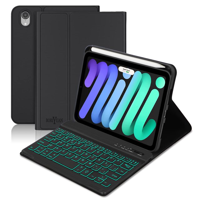 Funda con teclado BORIYUAN para iPad mini 7/6, 8,3 pulgadas, retroiluminada de forma inalámbrica