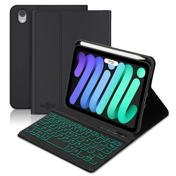 Funda con teclado BORIYUAN para iPad mini 7/6, 8,3 pulgadas, retroiluminada de forma inalámbrica
