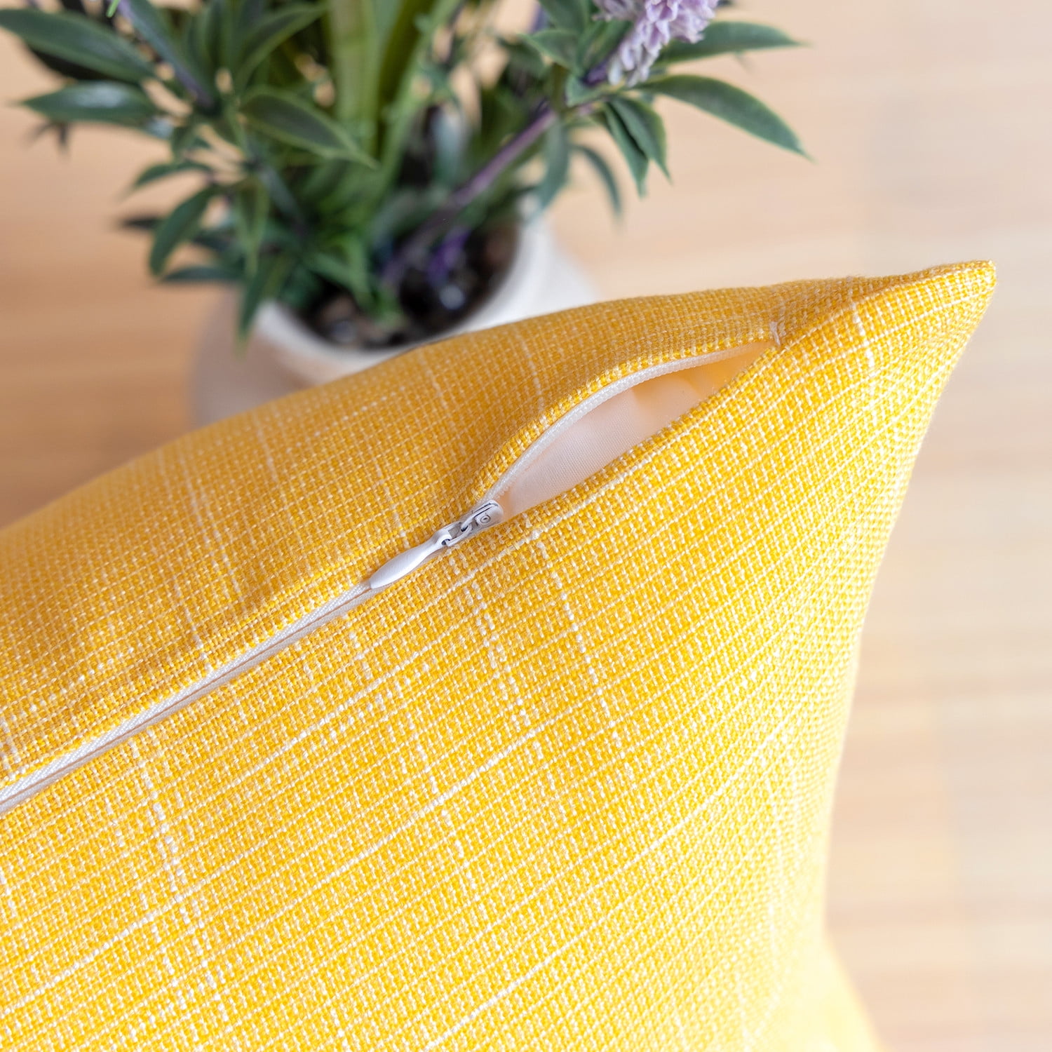 Phantoscope Soft Textured Linen Burlap Series Decorative Throw Pillow, 18" x 18", Yellow, 2 Pack