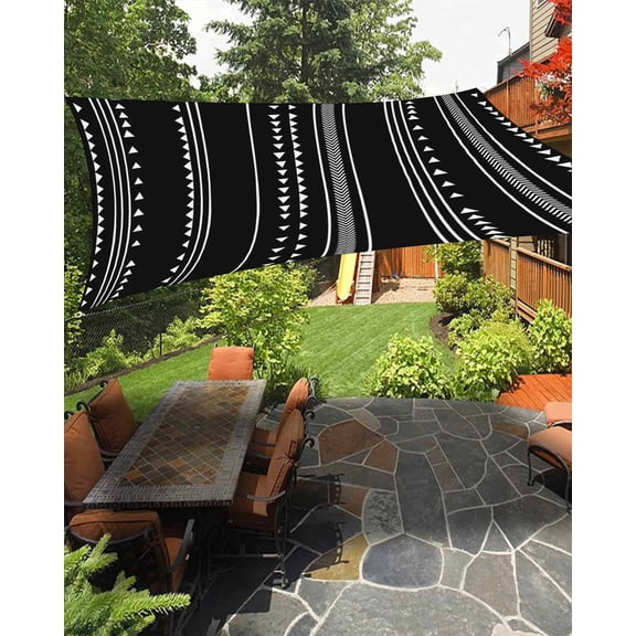 Sun Shade Sail 8x10Ft Boho Style Geometric Stripe Triangle Pattern Black Uv Block Sunshade Canopy Outdoor Shade Cover Rectangle Shade Cloth For Patio Garden Yard Deck Pergola