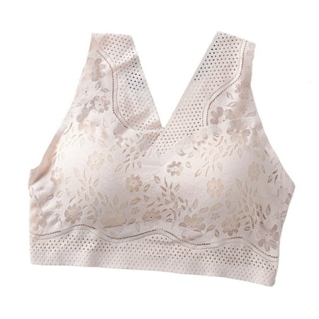 

rygai Bra V Neck Thin Female Women Push Up Lace Bra for Sleeping Cameo Brown XL
