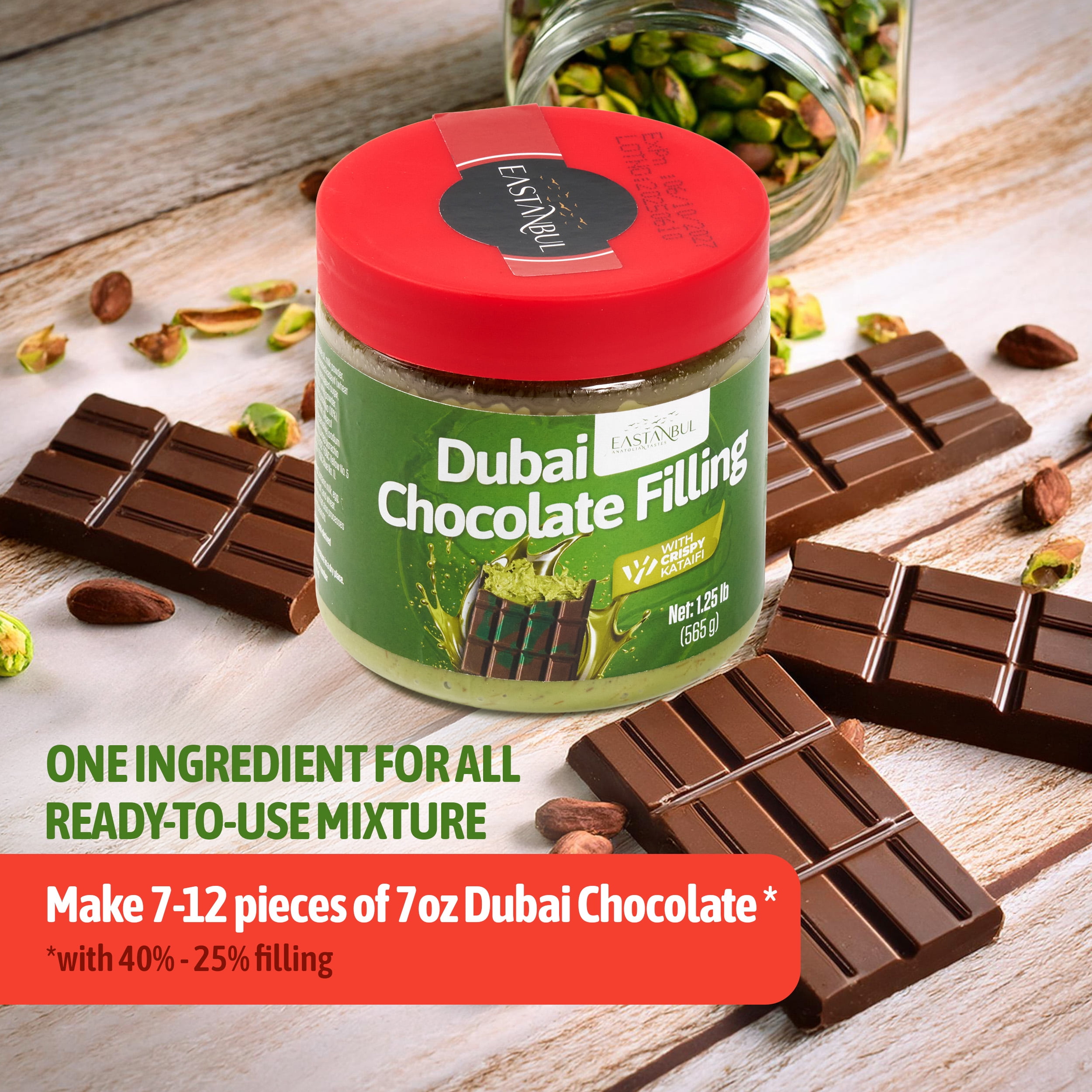 Eastanbul Dubai Chocolate Bar Mixture, Dubai Chocolate Bar Pistachio Filling 1.3lb