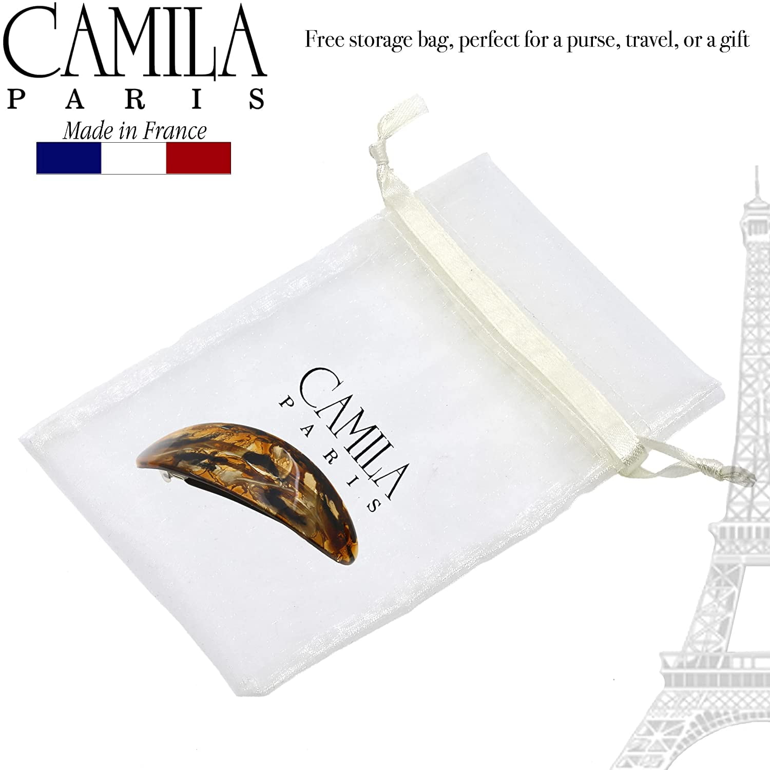Camila Paris CP3325 French Hair Barrette Oval For Thick Curly Wavy Long Hair, Strong Hold Grip Hair Clips for Women, No Slip Rubberized Metal Clasp, Styling Girls Hair Accessories, Made in France