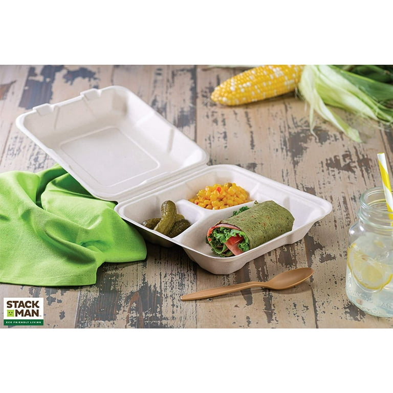 ECOLipak 50 Pack Clamshell Take Out Food Containers, 100% Compostable  Disposable To Go Containers, 8X8 Heavy-Duty To Go Boxes for Food