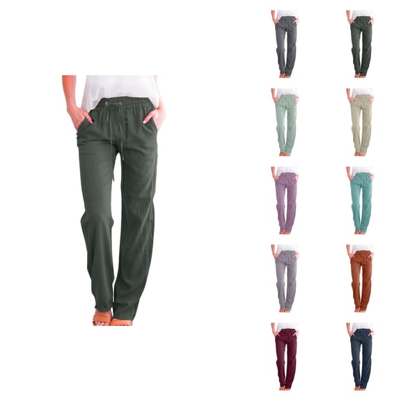 Women High Waisted Wide Leg Pants Casual Drawstring Elastic Trousers Comfort Fit Long Pants With Pockets For Everyday Wear