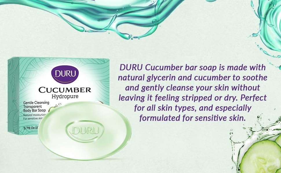 Duru Cucumber Glycerin Cleansing Bar Soap, 11.25 Oz (Pack of 3) | sensitive | vegan, transparent | paraben free, alcohol free, silicone free, phthalete free, gluten free